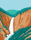 Lower Yellowstone Falls Within Yellowstone National Park Located in Wyoming USA WPA Poster Art