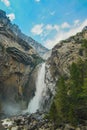 Lower Yoseimite Falls in Yosemite Valley National Park, California, USA. Near Landmarks: Tunnel View, El Capitan, Bridalveil Falls Royalty Free Stock Photo