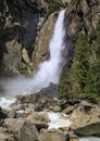 Lower Yosemite Falls full of spring snowmelt water in Yosemite National Park