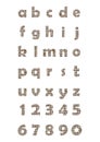 The lowercase alphabet and numbers in mosaic design