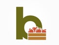 lowercase letter b with apple crate. creative fruit alphabet logo. harvest and gardening design