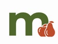 lowercase letter m with pear and apple. fruit and organic food text logo. harvest and gardening design