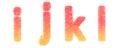 Lowercase letters i-j-k-l. Candy alphabet collection
