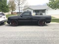 Lowered black pickup truck