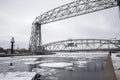 Lowered lift bridge operated by the army corps of engineers Royalty Free Stock Photo