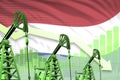 lowering down chart on Netherlands flag background - industrial illustration of Netherlands oil industry or market concept. 3D
