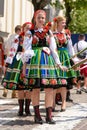 Lowicz / Poland - May 31.2018: Corpus Christi church holiday procession. Local women dressed in folk, regional costumes.