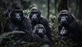 Lowland gorilla group staring, focused on camera in African wilderness generated by AI Royalty Free Stock Photo