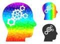 Vector Triangle Filled Brain Gears Icon with Spectrum Gradient