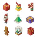 Lowpoly christmas polygonal outline new year isometric 3d isolated icons set flat cartoon design vector illustration Royalty Free Stock Photo