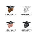 Lowpoly graduation hat logo icon vector set