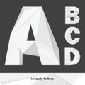 Lowpoly letters A B C D isolated on dark background. English alphabet in shades of grey. Vector illustration Royalty Free Stock Photo