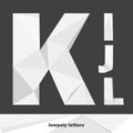 Lowpoly letters K L I J isolated on dark background. English alphabet in shades of grey. Vector illustration Royalty Free Stock Photo