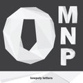 Lowpoly letters M N O P isolated on dark background. English alphabet in shades of grey. Vector illustration Royalty Free Stock Photo