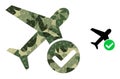 Lowpoly Mosaic Accept Airplane Icon in Camo Military Colors Royalty Free Stock Photo