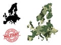 Lowpoly Mosaic Map of Euro Union and Grunge Military Stamp Seal