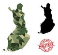 Lowpoly Mosaic Map of Finland and Grunge Military Stamp