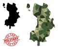 Lowpoly Mosaic Map of Ko Tao and Grunge Military Stamp