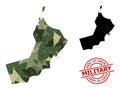 Lowpoly Mosaic Map of Oman and Distress Military Stamp