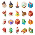Lowpoly Polygonal Christmas Isometric 3d Icons Set Flat Cartoon Design Vector Illustration