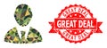 Rubber Great Deal Seal and Boss Low-Poly Mocaic Military Camouflage Icon