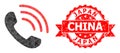 Grunge Japan China Seal and Phone Call Polygonal Mocaic Icon