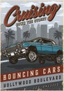 Lowrider car vintage colorful poster