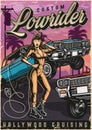 Lowrider custom american cars colorful poster Royalty Free Stock Photo