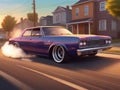 lowrider hispanic suburban carlifornian cultured tuned cars smoking drifting fishtailing in the street Royalty Free Stock Photo