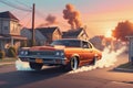 lowrider hispanic suburban carlifornian cultured tuned cars smoking drifting fishtailing in the street Royalty Free Stock Photo