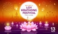 Loy Krathong festival building and landmark thailand, vector banners