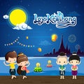 Loy Krathong Festival with cute boy&girl in national costume
