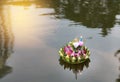 Loy Krathong festival, Krathong floating in pond for forgiveness Goddess Ganges to celebrate festival in Thailand