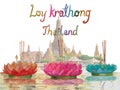 Loy Krathong festival at Wat Arun Temple background.