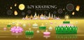 Loy krathong thailand festival, Banana leaf material and pink, green lotus design