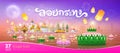 Loy krathong thailand festival, thai cultural traditions building landmark design banner background