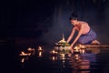 Loy Krathong Traditional Festival, Thai woman hold kratong, Thai Royalty Free Stock Photo