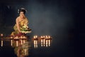 Loy Krathong Traditional Festival, Thai woman hold kratong, Thai