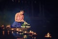 Loy Krathong Traditional Festival, Thai woman hold kratong, Thai