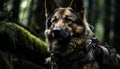 A loyal German Shepherd sits in the forest, guarding nature generated by AI