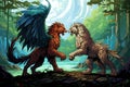 Loyal griffins, majestic creatures with the body of a lion and the wings of an eagle - Generative AI