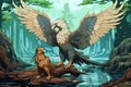 Loyal griffins, majestic creatures with the body of a lion and the wings of an eagle - Generative AI