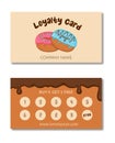 Loyalty Card. Donuts. Bakery. Cartoon vector design.