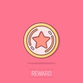 Loyalty icon in comic style. Reward cartoon vector illustration on isolated background. Discount splash effect business concept