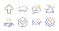 Loyalty program, Copyright chat and Verify icons set. Dots message, Upload and Pyramid chart signs. Vector