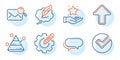 Loyalty program, Copyright chat and Verify icons set. Dots message, Upload and Pyramid chart signs. Vector