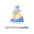 Earn points, loyalty program, collect bonus, prize fund, vector flat icon
