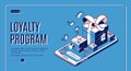 Loyalty program isometric web banner gift boxes