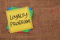 Loyalty program  text words typography written on paper against wooden background  life and business motivational inspirational Royalty Free Stock Photo