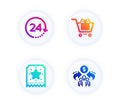 Loyalty ticket, Shopping cart and 24 hours icons set. Sharing economy sign. Bonus star, Gift box, Time. Share. Vector